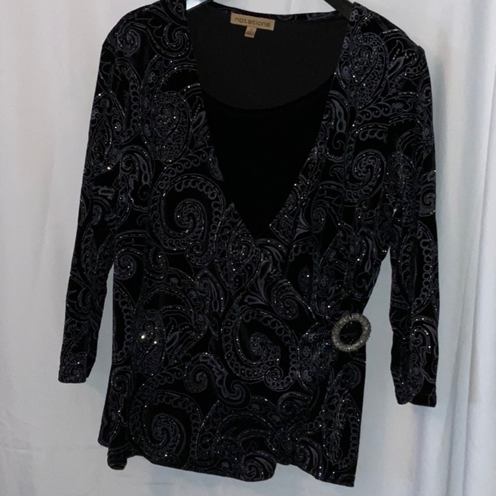 Notations long sleeve formal velour top silver xl